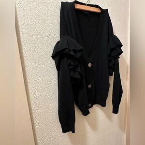 Lumiere Sweater Women’s Ruffled Tiered V Neck Black Long Sleeve Cardigan  Size L